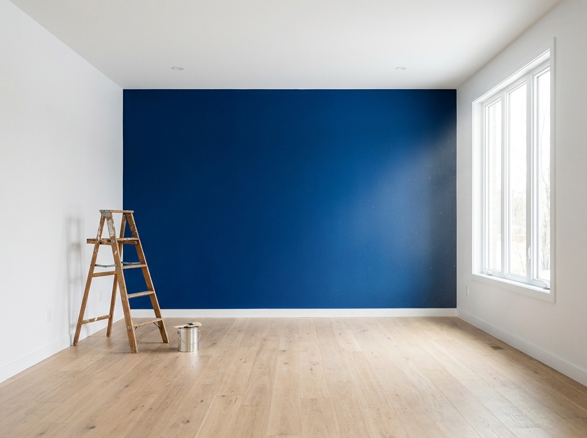 Dekorativ gestalteter Innenraum mit farbiger Wand